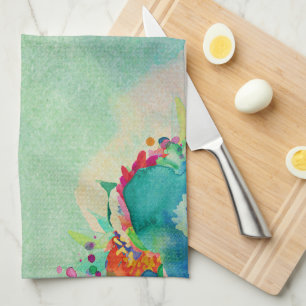 Delightful Abstract Floral Watercolor Pattern Tea Towel
