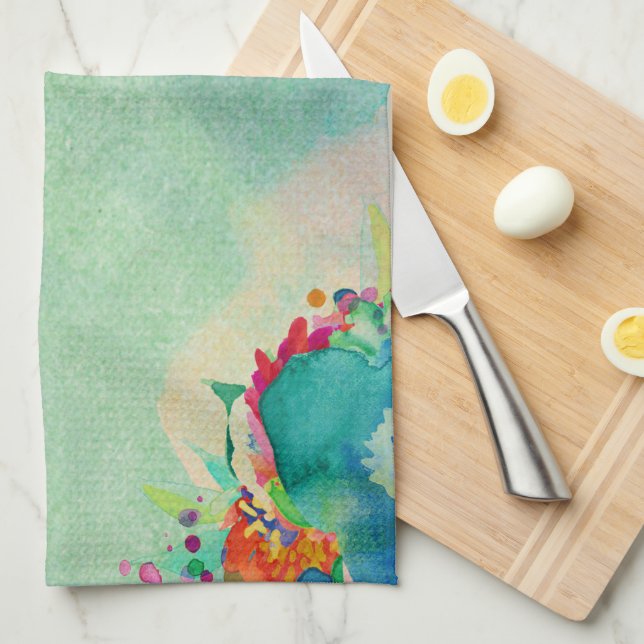 Delightful Abstract Floral Watercolor Pattern  Tea Towel (Quarter Fold)