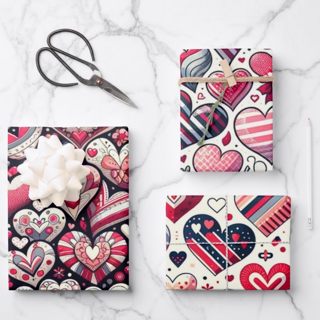 Delightful Array of Hearts Valentine's Day Wrapping Paper Sheet (Front)