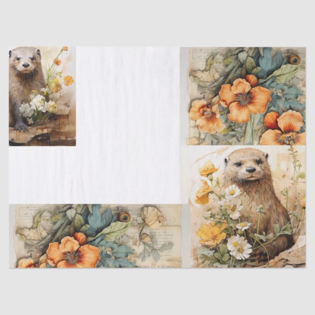 Delightful Beavers & Floral Tissue Paper (Front)