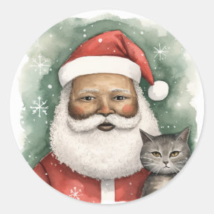 Delightful Black Santa Classic Round Sticker
