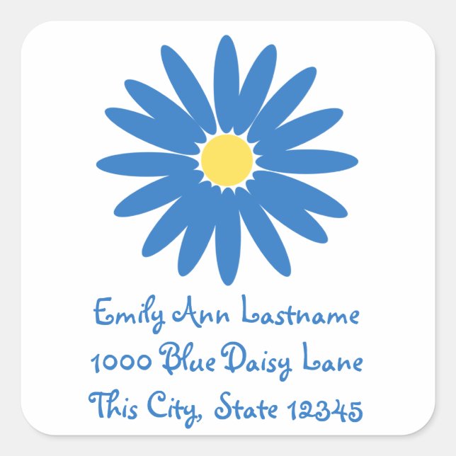 Delightful Blue Daisy Square Sticker (Front)