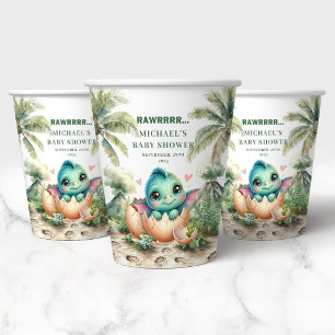Delightful Blue Dino Baby Shower Hatching Soon Paper Cups