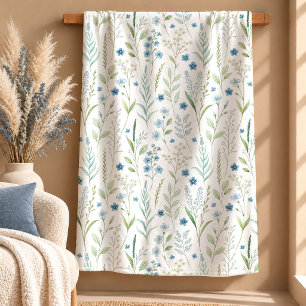 Delightful Blue Dusty Green Floral Blanket Design