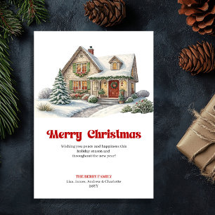 Delightful Christmas house bright festive scene  Holiday Card