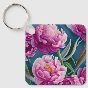 Delightful Country Garden Peonies Key Ring