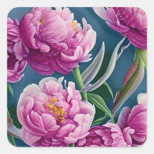 Delightful Country Garden Peonies Square Sticker