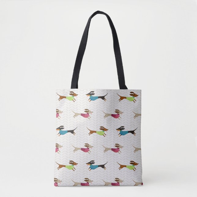 Delightful Dachshund Pattern Tote Bag (Front)