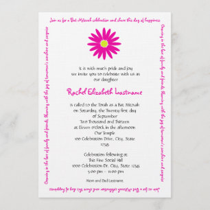 Delightful Daisy Message Text Bat Mitzvah Pink Invitation