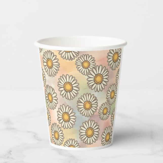 Delightful Daisy Pattern on Pastel Background Paper Cups (Front)