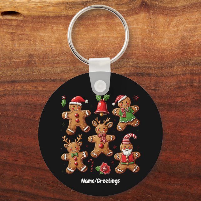 Delightful Doodle of Gingerbread Cookies Festive Key Ring (Front)