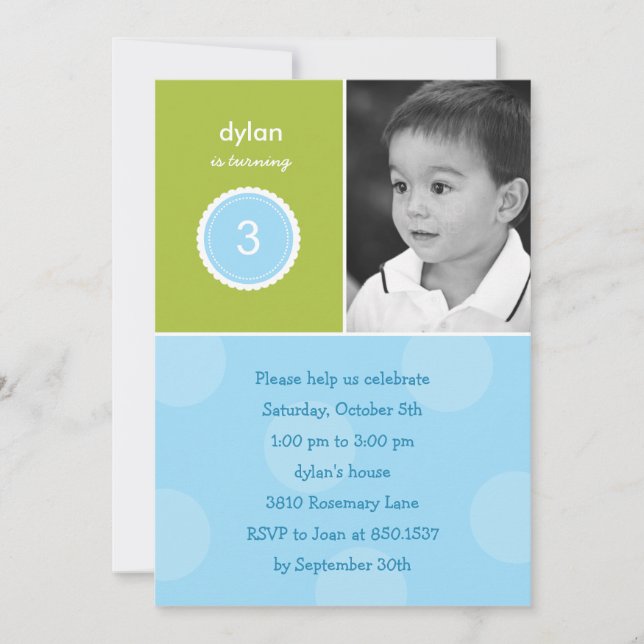 Delightful Dots Photo Birthday Invitation (Turquoi (Front)