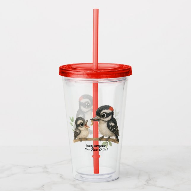 Delightful Downy Woodpecker Acrylic Tumbler (Front)