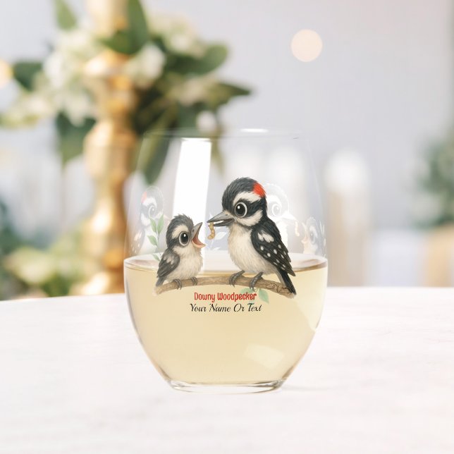 Delightful Downy Woodpecker Stemless Wine Glass (Insitu (Wedding))