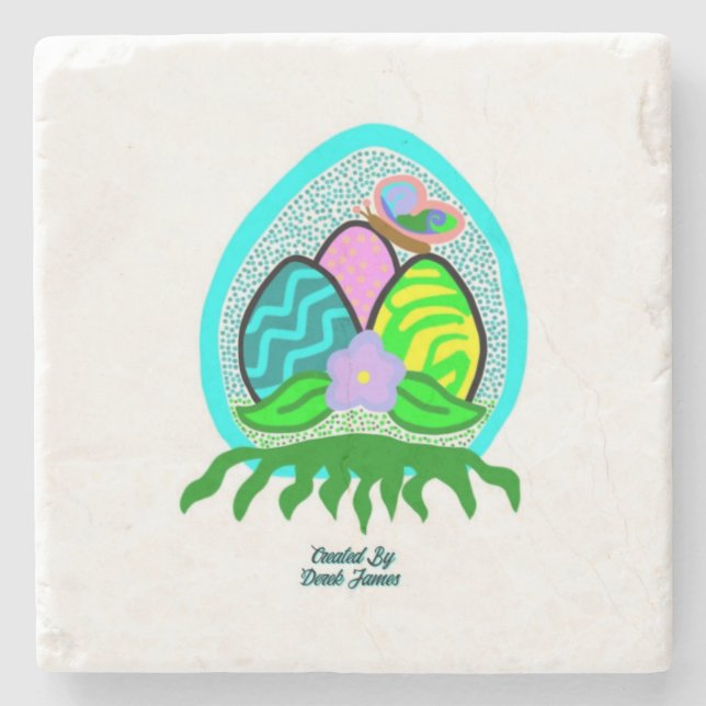 Delightful Easter Eggs Marble Stone Coaster (Front)