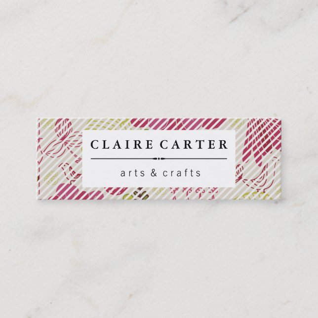 Delightful Floral Diagonal Stripes Mini Business Card (Front)