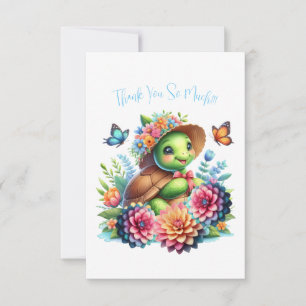 Delightful Floral Sea Turtle Thank You Note Card