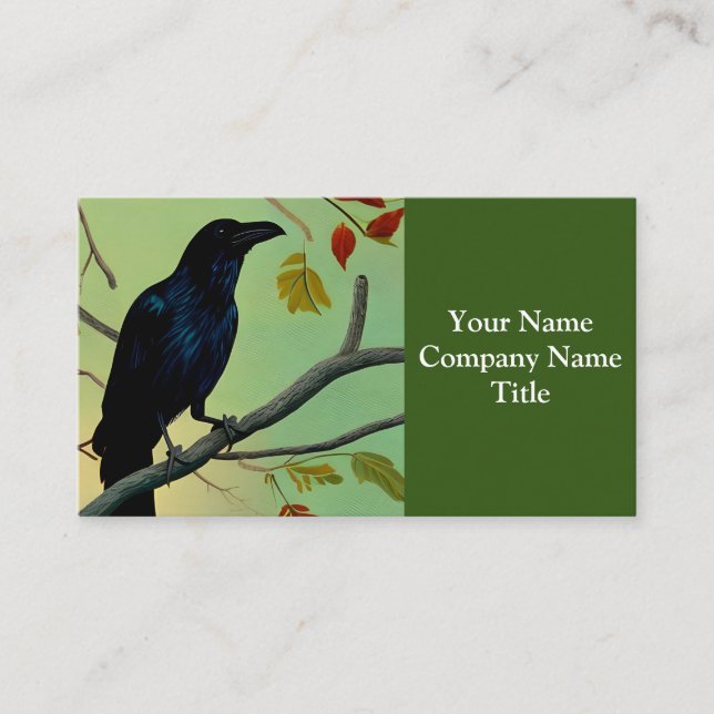 Delightful Fun Raven Perched On Branch Business Card (Front)