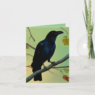 Delightful Fun Raven Perched On Branch Card