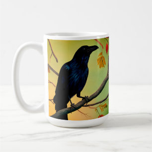 Delightful Fun Raven Perched On Branch Coffee Mug