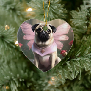 Delightful Funny Pug Fairy, Ceramic Tree Decoration