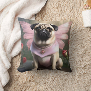 Delightful Funny Pug Fairy, Cushion