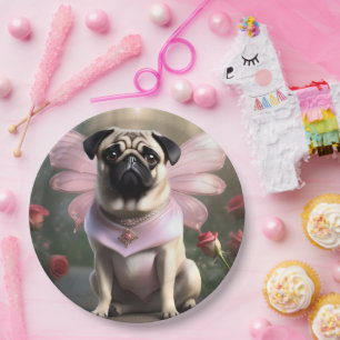 Delightful Funny Pug Fairy, Paper Plate