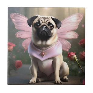 Delightful Funny Pug Fairy, Tile