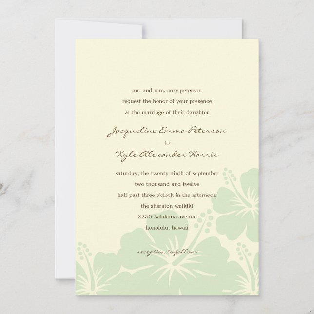 Delightful Hibiscus Wedding Invitations (Green) (Front)
