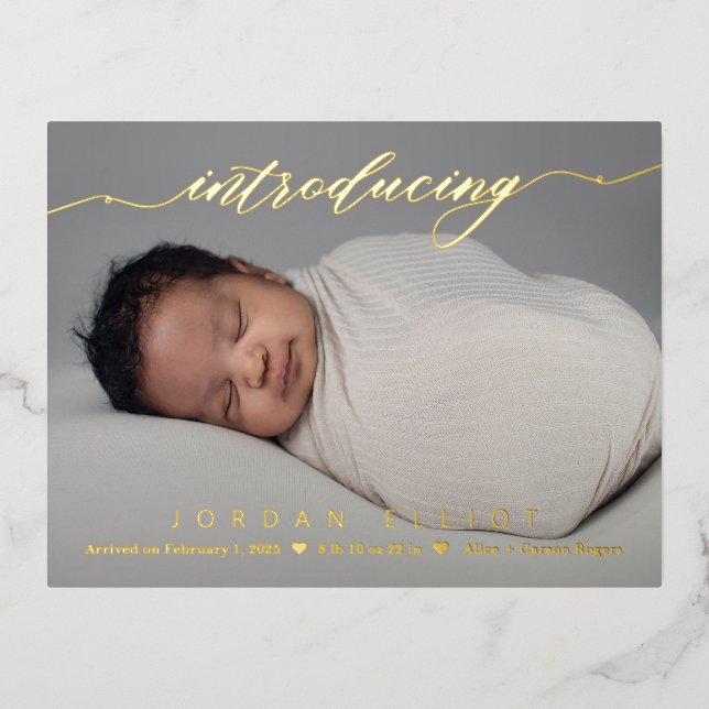 Delightful Intro Foil Birth Announcement Postcard (Front)