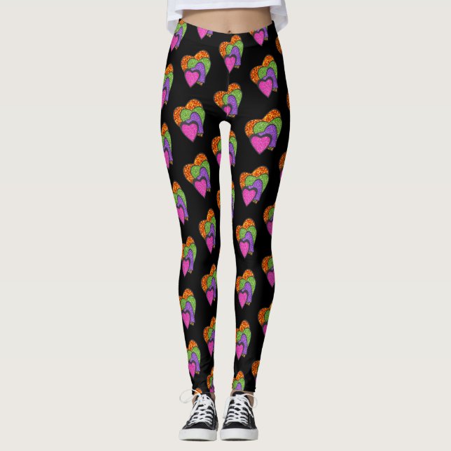 Delightful Layered Glitter Hearts Leggings (Front)