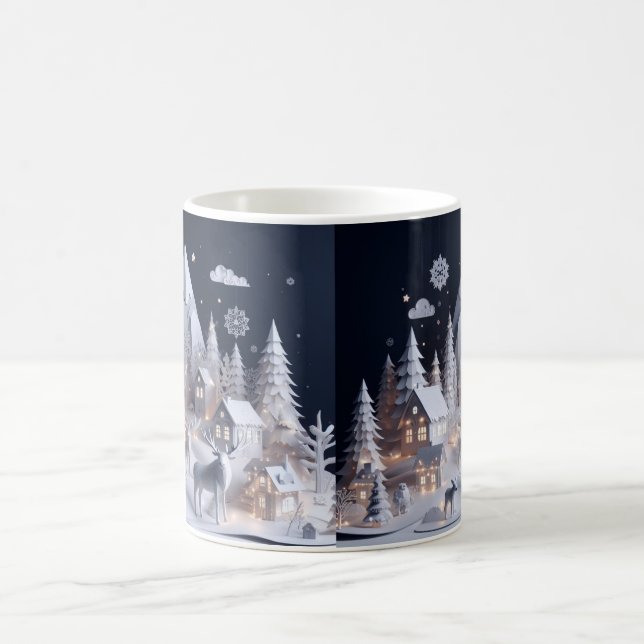 Delightful Paper Art Style Winter Wildlife Scene Coffee Mug (Center)