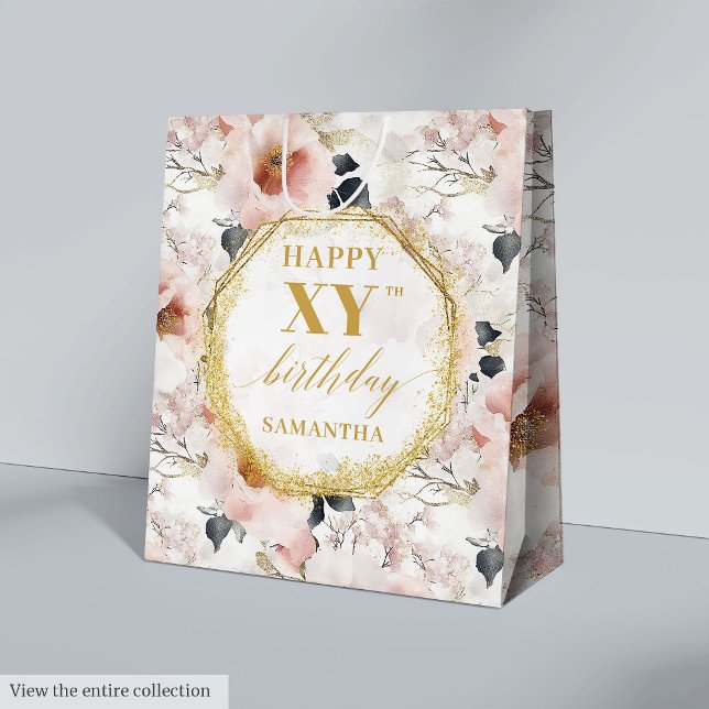 Delightful Pastel Pink Watercolor 80th Birthday Medium Gift Bag (Delightful Pastel Pink Watercolor 80th Birthday Medium Gift Bag)
