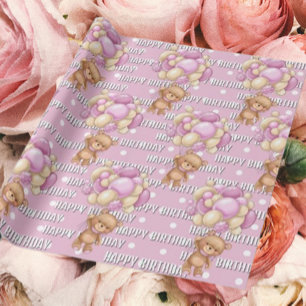 delightful pink teddy birthday wrapping paper