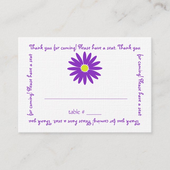Delightful Purple Daisy Seating Card (Front)