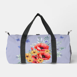 Delightful Red Poppies, Sunflowers & Butterflies Duffle Bag