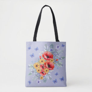 Delightful Red Poppies, Sunflowers & Butterflies  Tote Bag