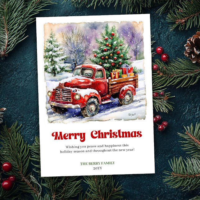 Delightful Rustic Red Truck Winter Scene Holiday  (Delightful Rustic Red Truck Winter Scene Holiday Card)