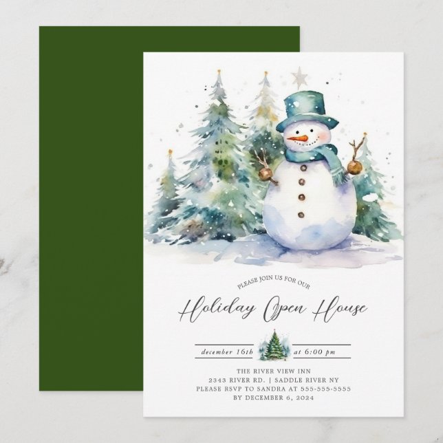 Delightful Snowman Holiday Open House  Invitation (Front/Back)