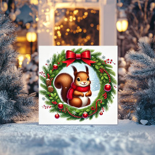 Delightful Squirrel in Christmas Wreath Holiday Card