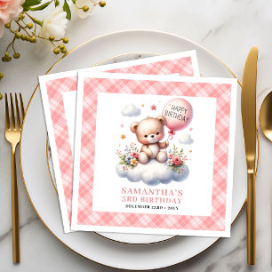 Delightful teddy bear balloon blush flowers napkin