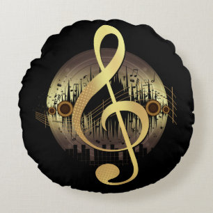 Delightful Tune - Gold Round Cushion