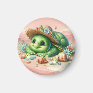 Delightful Turtle Basking on the Beach  Magnet