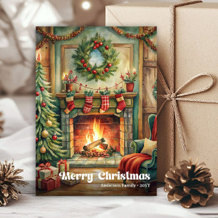 Delightful vintage Christmas interior in soft tone Holiday Card