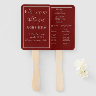 Delightful Wedding Program Burgundy Hand Fan