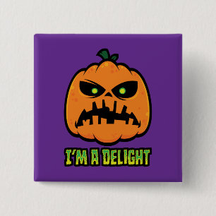 Delightfully Grumpy Jack-O-Lantern Pumpkin 15 Cm Square Badge