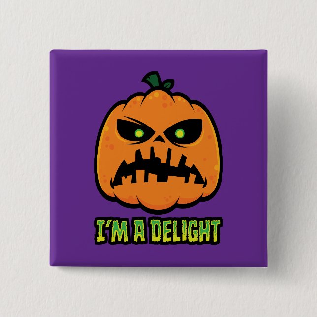 Delightfully Grumpy Jack-O-Lantern Pumpkin 15 Cm Square Badge (Front)