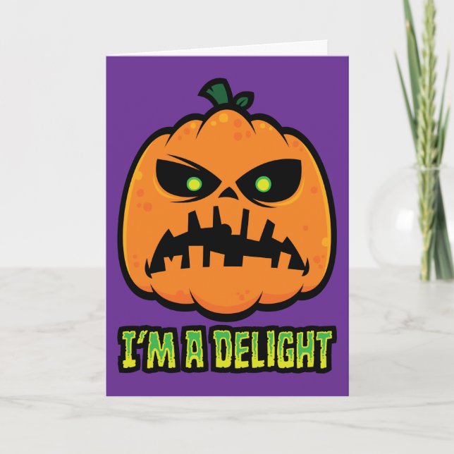 Delightfully Grumpy Jack-O-Lantern Pumpkin Card (Front)