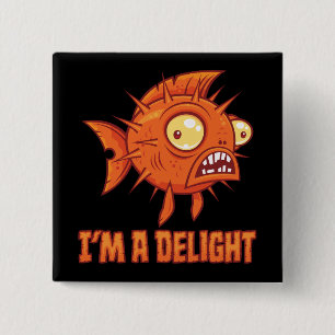 Delightfully Peculiar Paranoid Pufferfish 15 Cm Square Badge