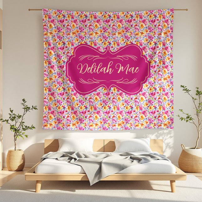 Delilah Mae Dainty Pink and Yellow Tiny Floral Fleece Blanket (detail)